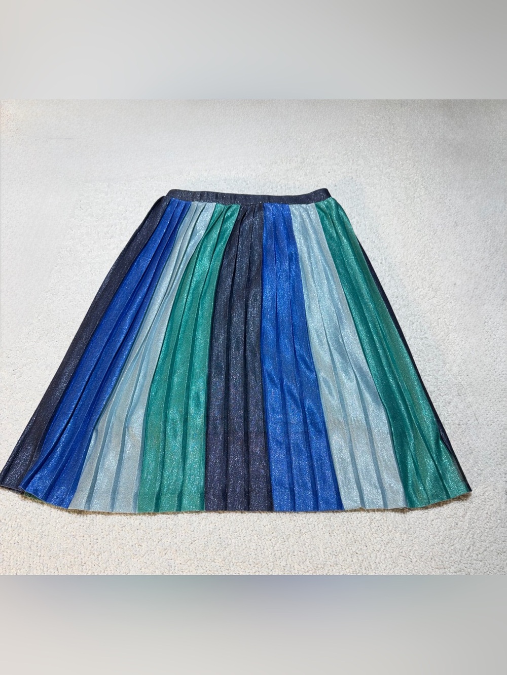 Maeve Anthropologie Pleated Metallic Skirt Blue Green Size Medium